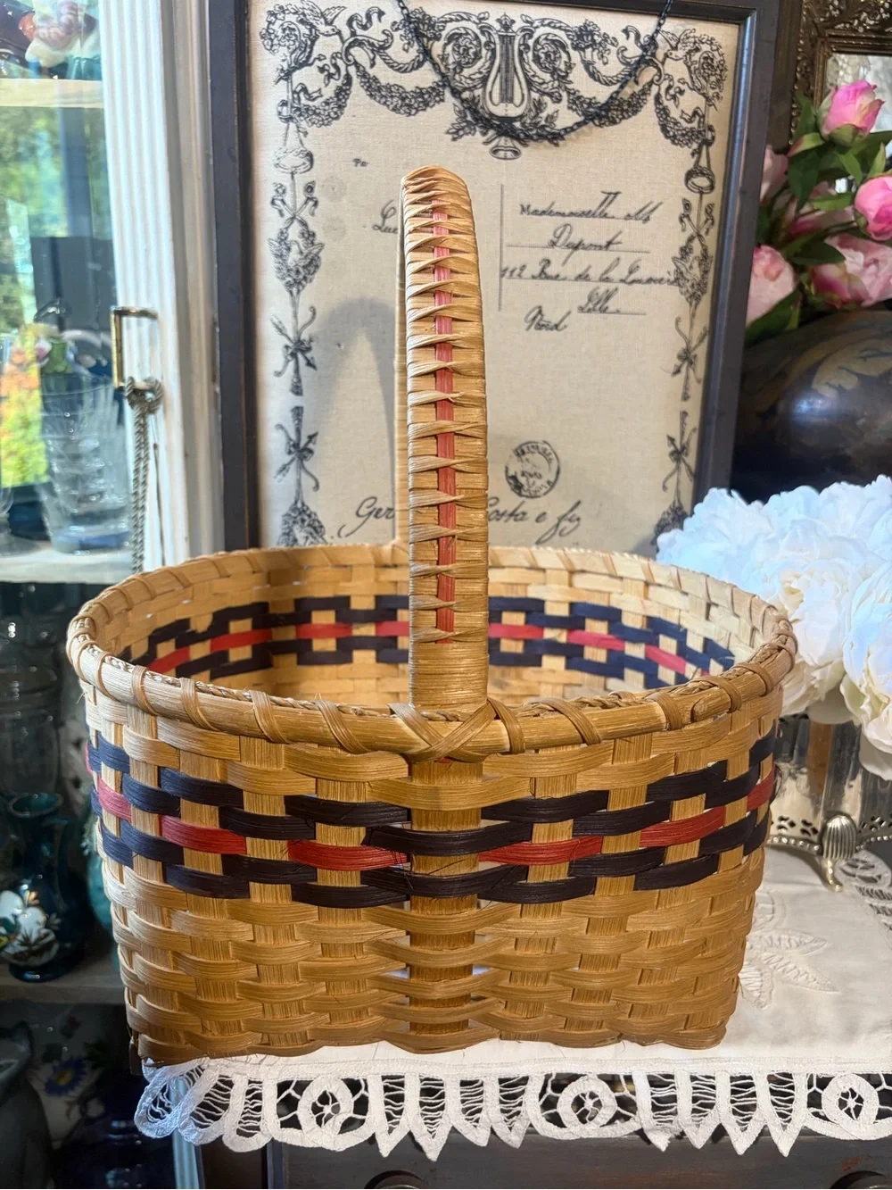 Vintage woven large basket signed